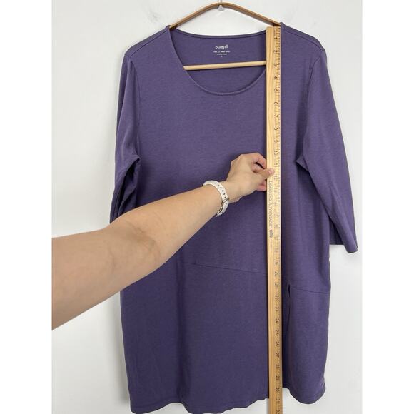 J Jill Pure Jill Women’s Size Large Purple Top Asymmetric 3/4 Sleeve‎ Wrap Tunic - Picture 4 of 9
